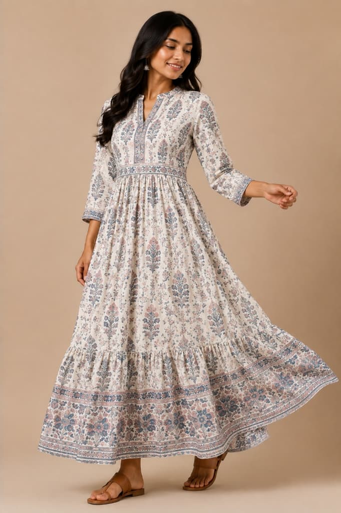 Noor Jahan Flared Floral Tiered Maxi Dress
