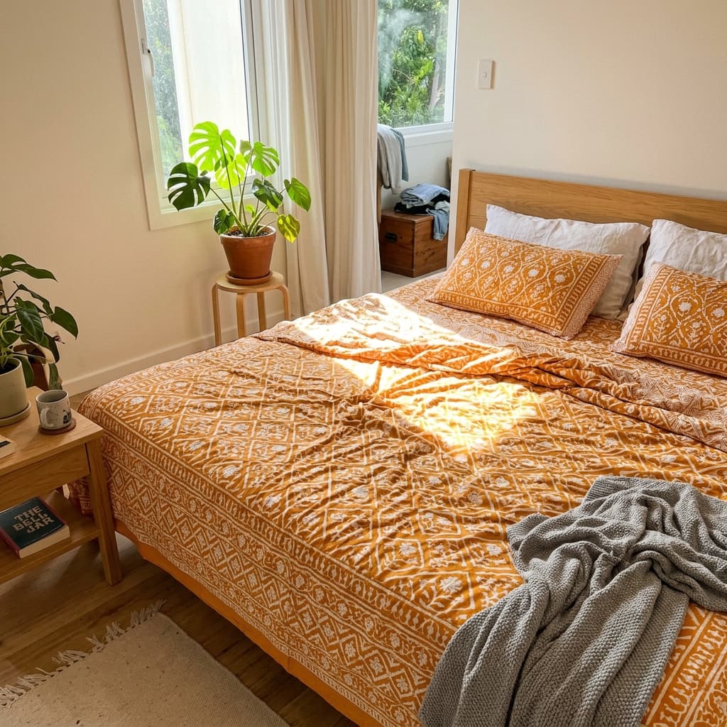 Meera Nair - Saffron Floral Bedsheet
